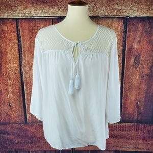 Ariat White Keyhole Tassel Tie Blouse